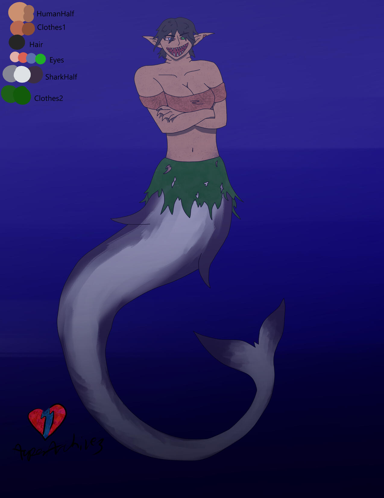 A mermaid that I designed based off of Carcharodon carcharias