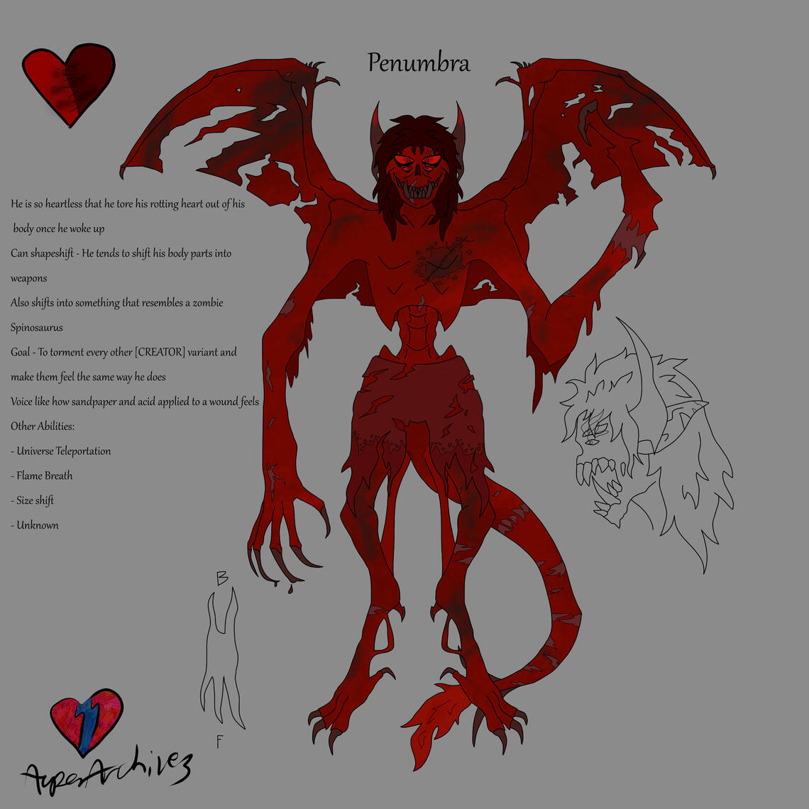 A character I designed based off concepts of self-loathing and body dysmorphia named "Penumbra"